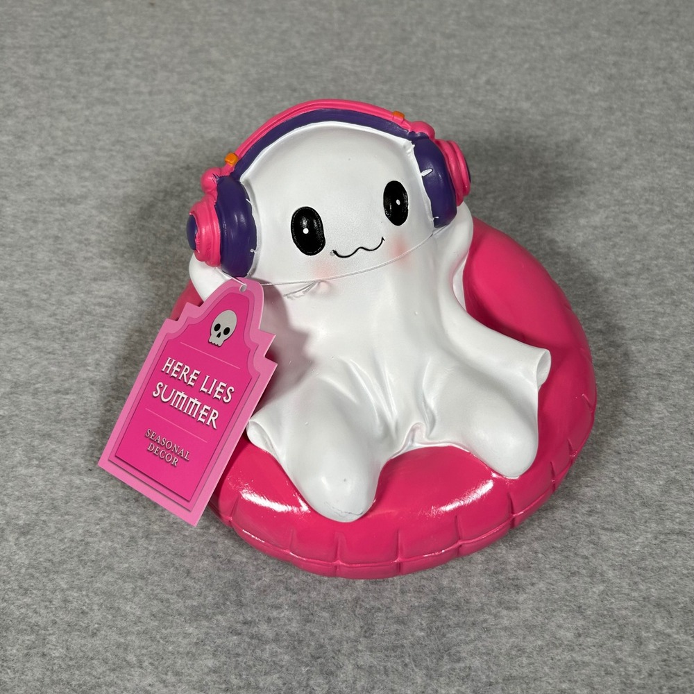 Here Lies Summer Ghost in Tube with Headphones Summerween Decor